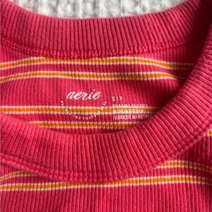 Aerie Vibrant Red Tee with Yellow and White Stripes